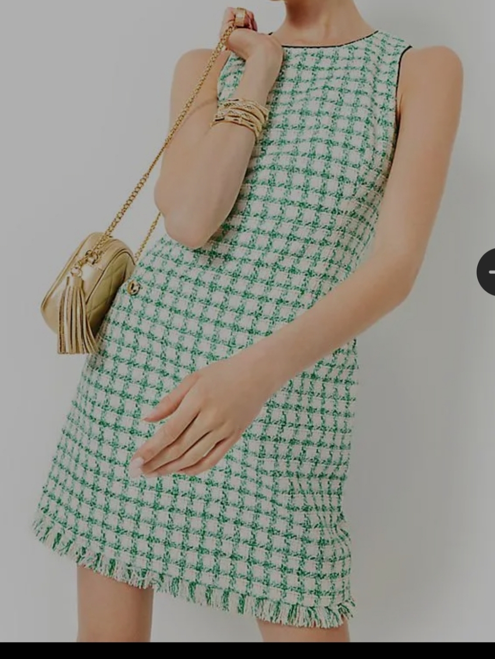 Green Tweed Sleeveless Shift Dress